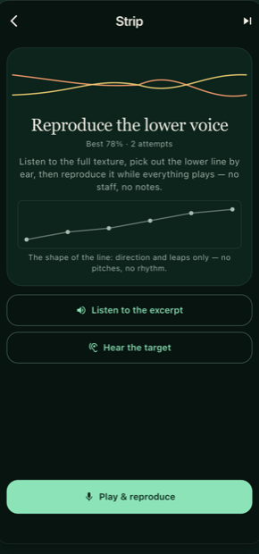The Strip exercise: sing one voice with no notation shown